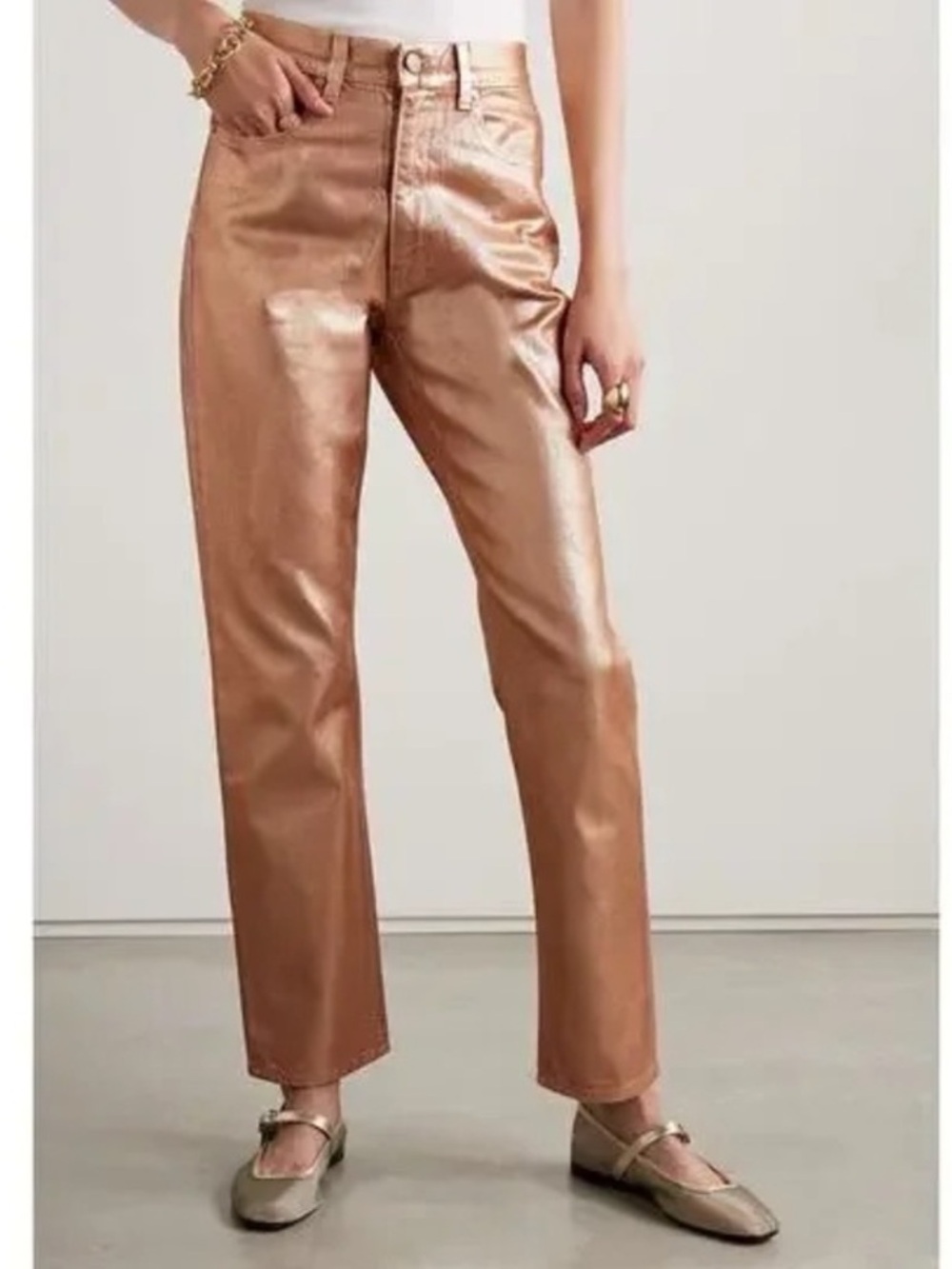 Ulla Johnson Agnes Straight Leg Copper Foiled Wash Jeans Size 25 NWT